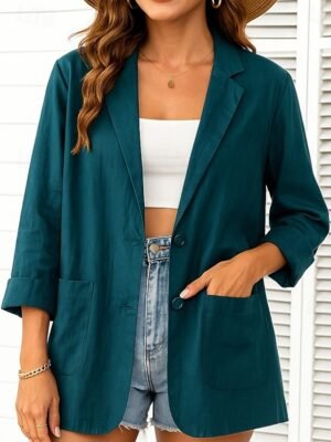 Casual Regular Plain Turndown Long Sleeve Blazer - Image 1