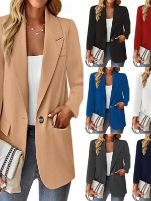 Casual Regular Plain Turndown Long Sleeve Blazer - Image 1