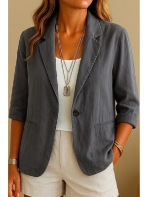 Casual Regular Plain Turndown Long Sleeve Blazer - Image 1