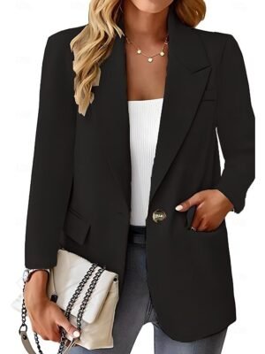 Casual Regular Plain Turndown Long Sleeve Blazer - Image 14