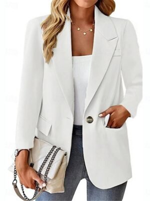 Casual Regular Plain Turndown Long Sleeve Blazer - Image 2