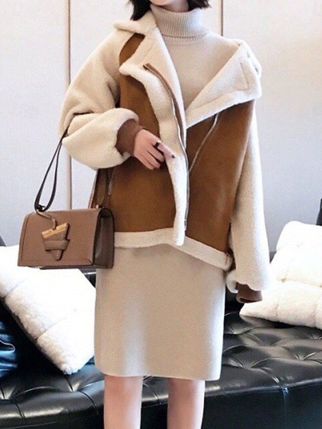 Casual Regular Plain Turndown Long Sleeve Regular Fleece Jacket - Image 2