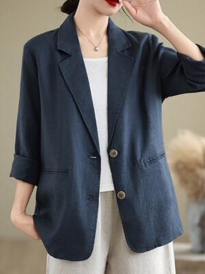 Casual Regular Plain Turndown Long Sleeve Blazer - Image 26