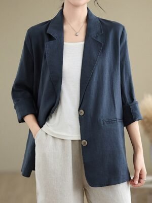 Casual Regular Plain Turndown Long Sleeve Blazer - Image 27