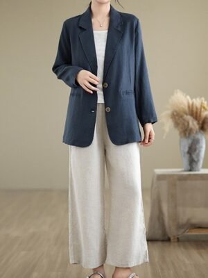 Casual Regular Plain Turndown Long Sleeve Blazer - Image 28