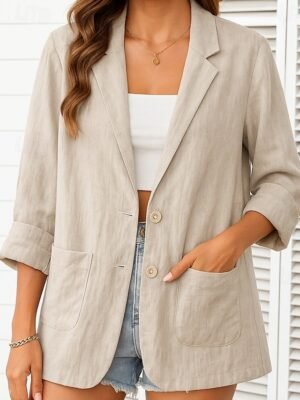 Casual Regular Plain Turndown Long Sleeve Blazer - Image 3