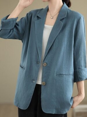 Casual Regular Plain Turndown Long Sleeve Blazer - Image 30