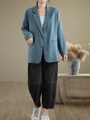 Casual Regular Plain Turndown Long Sleeve Blazer - Image 31