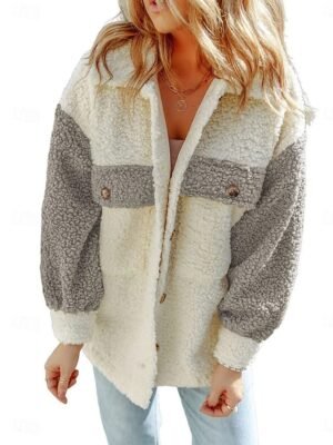 Casual Regular Plain Turndown Long Sleeve Teddy Coat - Image 6