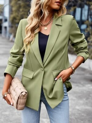 Casual Regular Plain Turndown Long Sleeve Blazer - Image 8