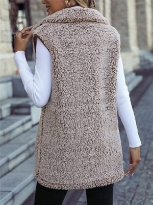Casual Regular Plain Turndown Sleeveless Regular Fit Fleece Vest - Image 2