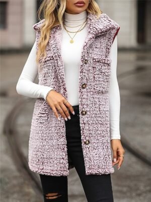 Casual Regular Plain Turndown Sleeveless Regular Fit Fleece Vest - Image 8