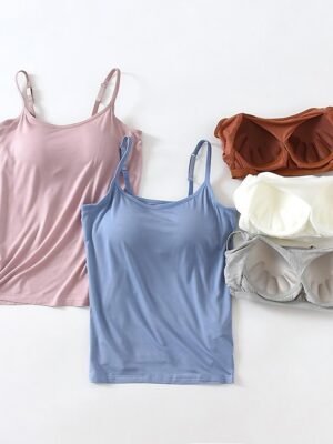 Casual Regular Plain U Neck Sleeveless Tank Top - Image 1