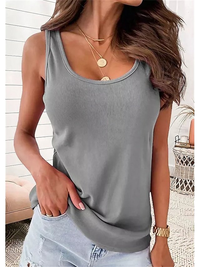 Casual Regular Plain U Neck Sleeveless Tank Top - Image 2