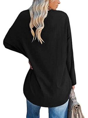 Casual Regular Plain V Neck Long Sleeve Tops - Image 10