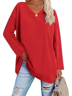 Casual Regular Plain V Neck Long Sleeve Tops - Image 11
