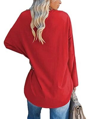Casual Regular Plain V Neck Long Sleeve Tops - Image 12