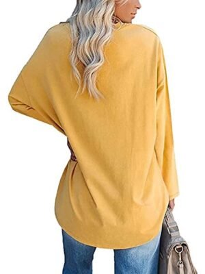 Casual Regular Plain V Neck Long Sleeve Tops - Image 13