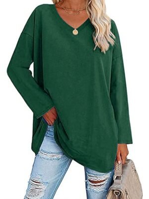 Casual Regular Plain V Neck Long Sleeve Tops - Image 14