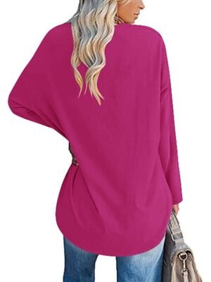 Casual Regular Plain V Neck Long Sleeve Tops - Image 17