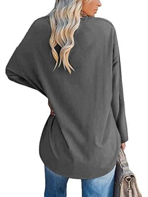 Casual Regular Plain V Neck Long Sleeve Tops - Image 21