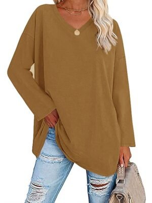 Casual Regular Plain V Neck Long Sleeve Tops - Image 24