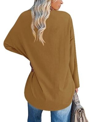 Casual Regular Plain V Neck Long Sleeve Tops - Image 25