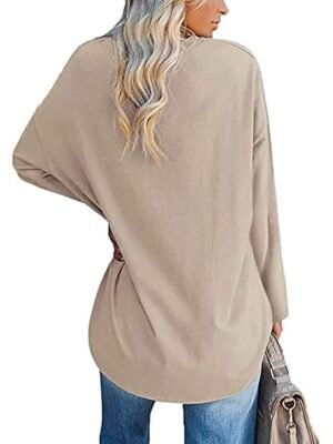 Casual Regular Plain V Neck Long Sleeve Tops - Image 27