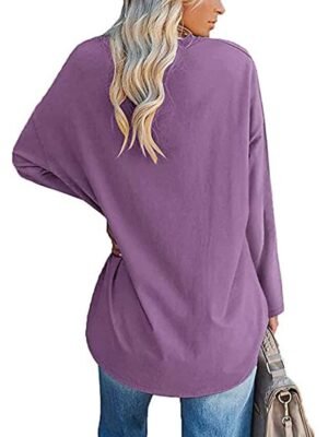 Casual Regular Plain V Neck Long Sleeve Tops - Image 29