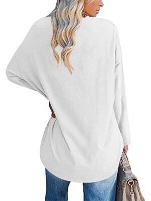 Casual Regular Plain V Neck Long Sleeve Tops - Image 3