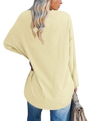 Casual Regular Plain V Neck Long Sleeve Tops - Image 6