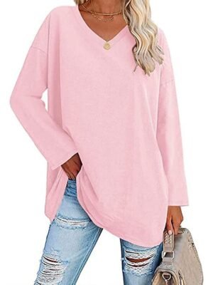 Casual Regular Plain V Neck Long Sleeve Tops - Image 7