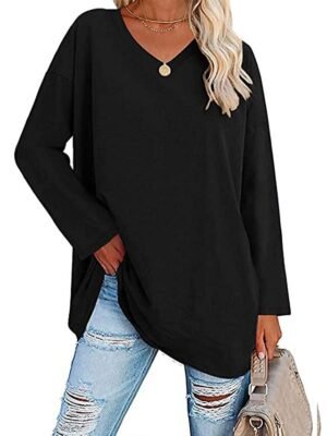 Casual Regular Plain V Neck Long Sleeve Tops - Image 9