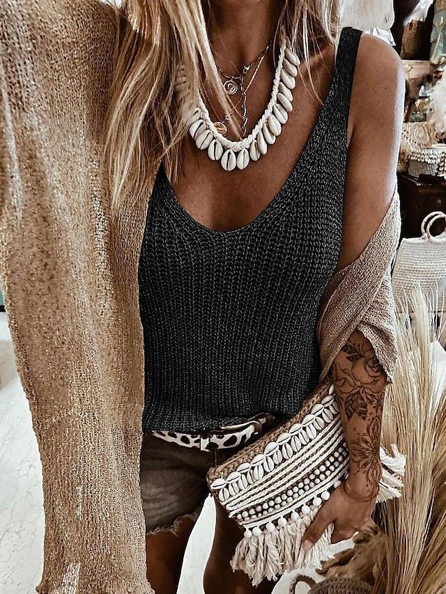 Casual Regular Plain V Neck Sleeveless Camisole - Image 2