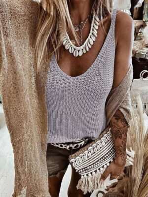Casual Regular Plain V Neck Sleeveless Camisole - Image 3