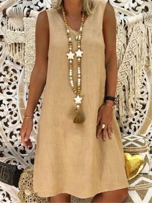 Casual Regular Plain V Neck Sleeveless Mini Dress - Image 1
