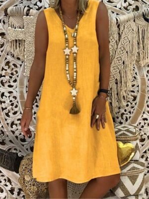 Casual Regular Plain V Neck Sleeveless Mini Dress - Image 4