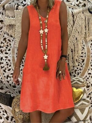 Casual Regular Plain V Neck Sleeveless Mini Dress - Image 5