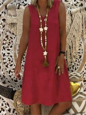Casual Regular Plain V Neck Sleeveless Mini Dress - Image 6