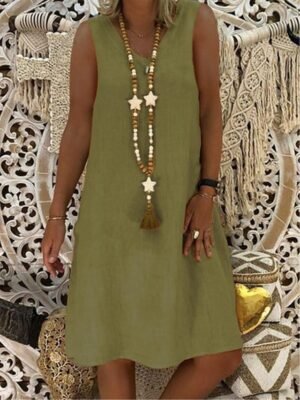 Casual Regular Plain V Neck Sleeveless Mini Dress - Image 7