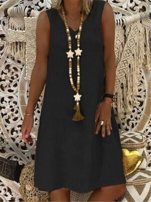 Casual Regular Plain V Neck Sleeveless Mini Dress - Image 8
