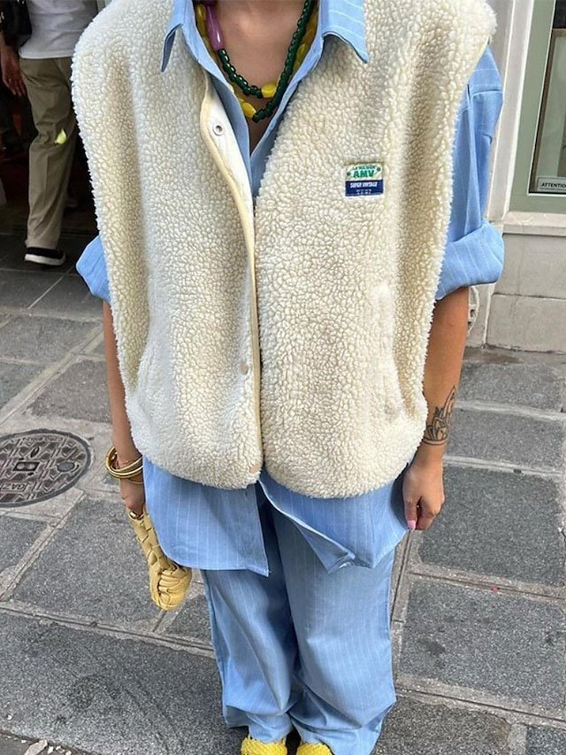 Casual Regular Plain V Neck Sleeveless Regular Vest - Image 2