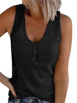 Casual Regular Plain V Neck Sleeveless Vest - Image 3