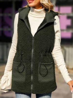 Casual Regular Plain Zipper Sleeveless Regular Vest - Image 1