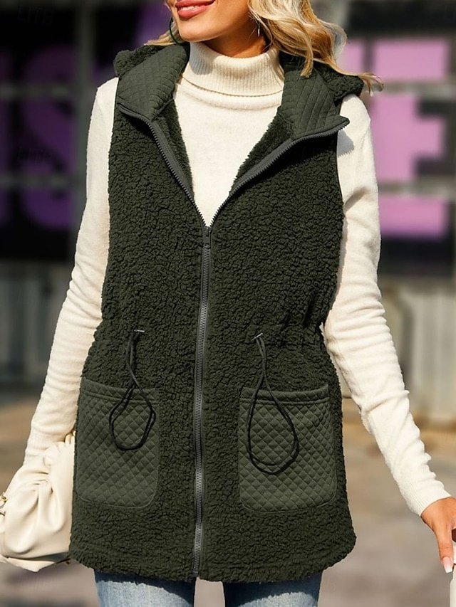 Casual Regular Plain Zipper Sleeveless Regular Vest - Image 1