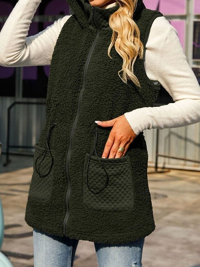 Casual Regular Plain Zipper Sleeveless Regular Vest - Image 2