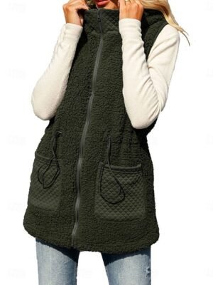 Casual Regular Plain Zipper Sleeveless Regular Vest - Image 6