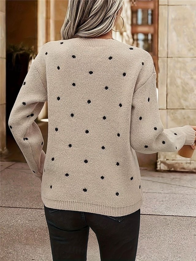 Casual Regular Polka Dot Crew Neck Long Sleeve Knitted Jumper - Image 2