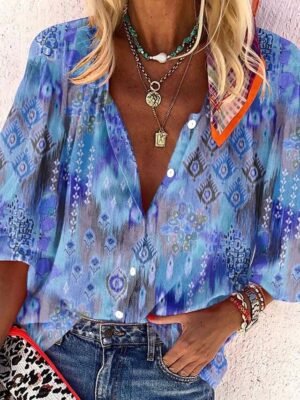 Casual Regular Print Button Down Long Sleeve Shirt - Image 1