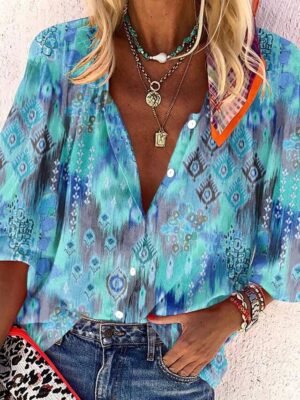 Casual Regular Print Button Down Long Sleeve Shirt - Image 9